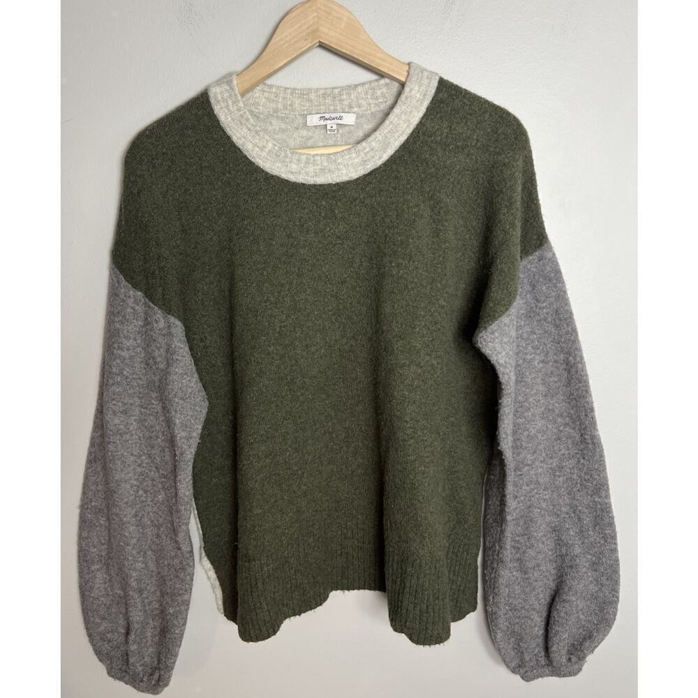 Madewell Colorblock Payton Pullover Sweater in Coziest Yarn Heather Foliage Sz M
